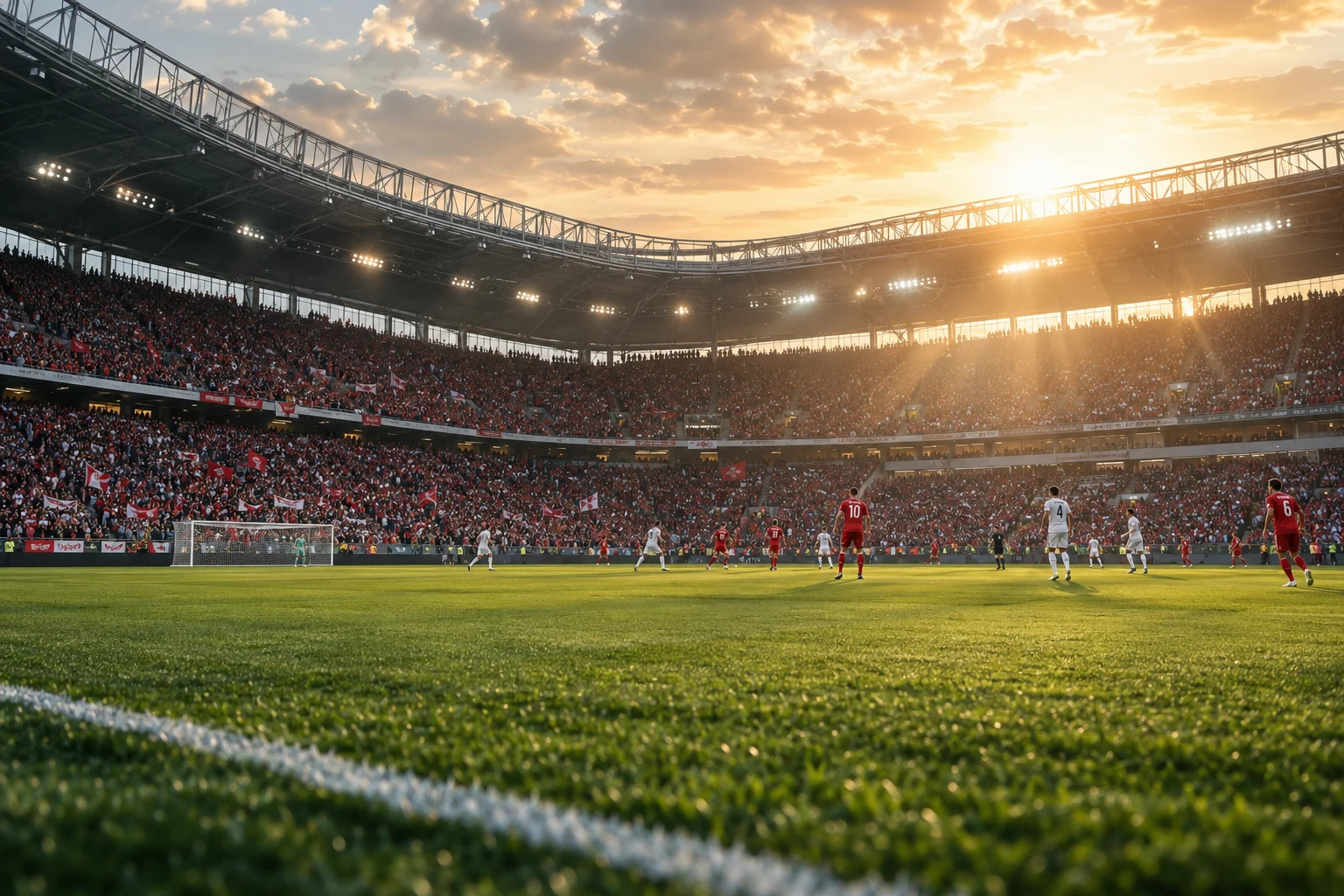 Un estadio de fútbol iluminado